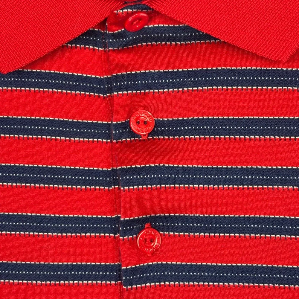 Bugatchi Uomo Men L. Red Blue Striped Polo Shirt 100% Mercerized Egyptian Cotton